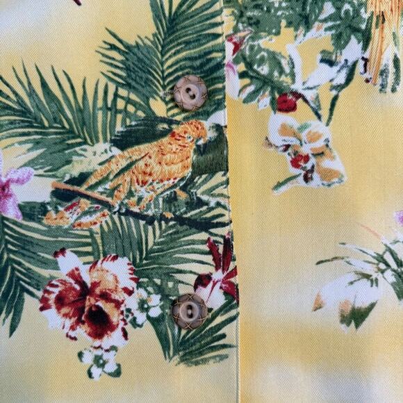 VTG Tropical Blazer 100% Silk Floral Parrot Hawaiian Nancy Bolen Yellow Medium - Picture 5 of 10